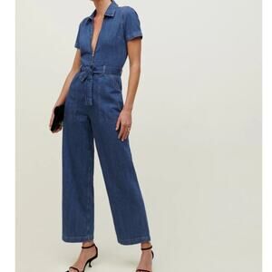 Reformation Cassidy Denim Belted Wide Leg Jumpsuit Organic Women's Size 12